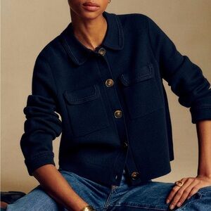NWT Sezane Betty Cardigan Navy Crochet